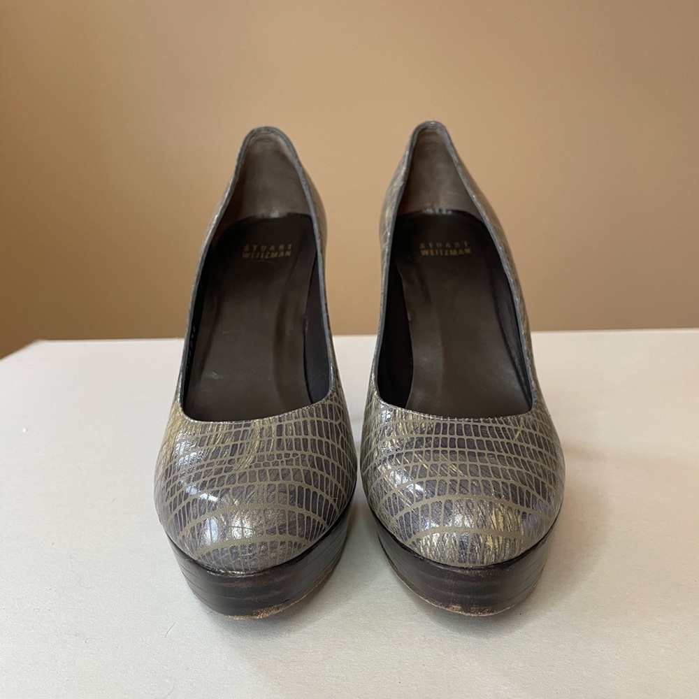 Stuart Weitzman Platform Pumps Gray Snake Leather… - image 3